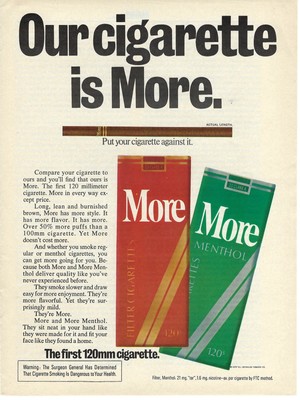 120mm cigarette 1975 More Cigarettes First 120mm Filter Menthol Length Vintage Print  Ad/Poster