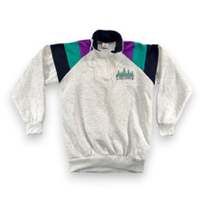 Vintage Lake Tahoe Sweater Adult SMALL White Sweatshirt Colorblock Ski USA 90s