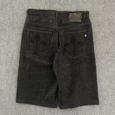 VTG Ecko Unltd Black Jean Shorts Men s 32 Fleur-De-Lis Jorts Baggy Hip Hop Y2K
