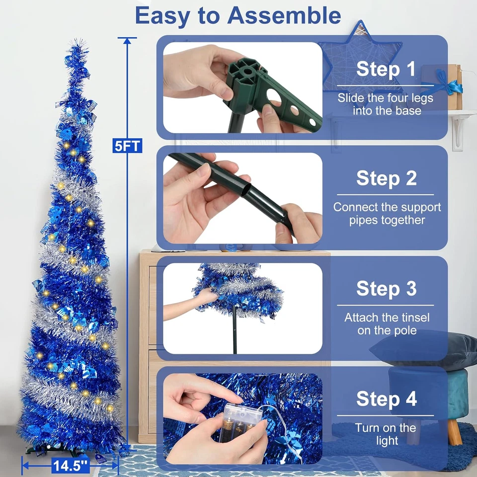 光明节装饰适用于家庭弹出式可折叠圣诞树带50盏灯T — 第 4/4 张图片