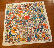 Large Silk Shawl Scarf Wrap 50" x 51" Floral Fans