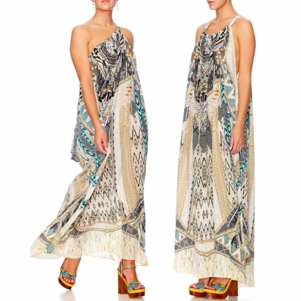 Camilla Dress OS Free Size 100% Silk Weave On Print Kaftan Maxi Summer Party