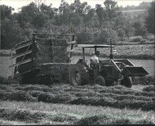 1984 Press Photo Ralph Trapp used a stackliner to harvest/stack bales of hay