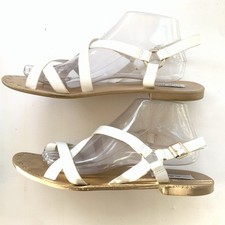 Steve Madden Strappy Sandals White Flats Adjustable Gold Tone Studs Buckle S 10