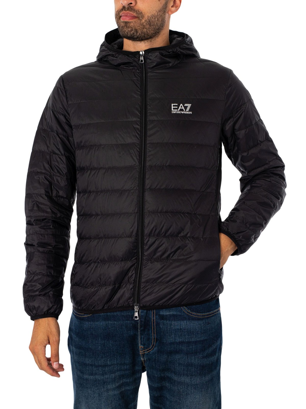 EA7 Woven Down Jacket, Black/Silver - XL
