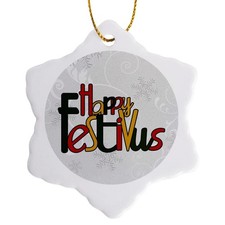 3dRose Happy Festivus Red Gold Green Snowflake Ornament 3-Inch Holiday Decor