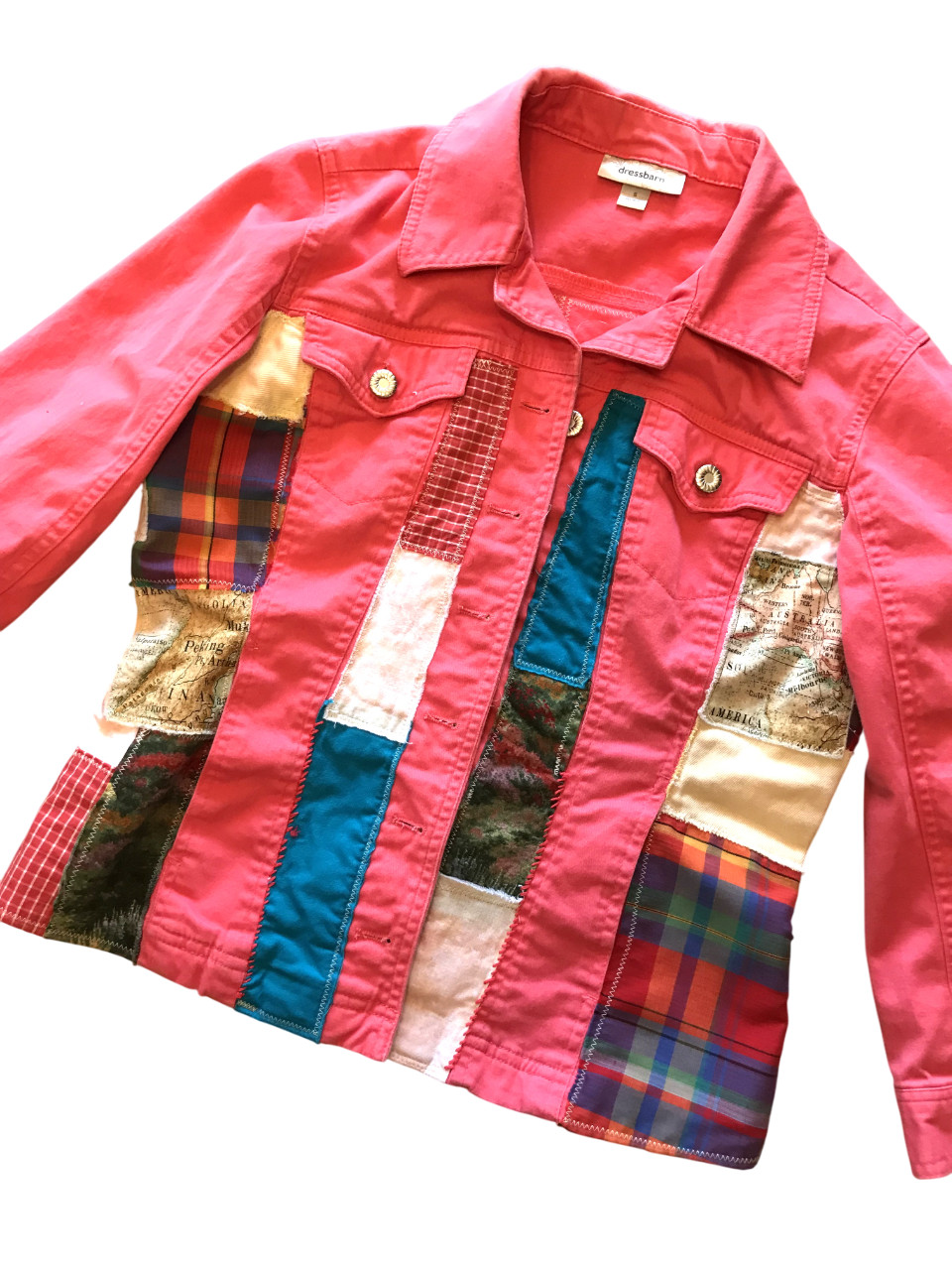 Upcycled Coral Patchwork Jacket, Boho Tattered Ti… - image 12