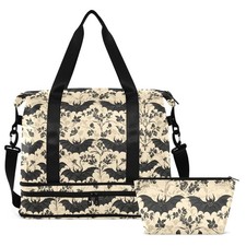 Travel Duffel Tote Bag Bats and Flowers Vintage Sports Duffel Bag with Wet Po...
