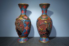 Old collection of hand-painted lacquerware vases