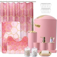 25 Pieces Bathroom Set Pink and Gold Bathroom Accessories Set, Shower Curtain...