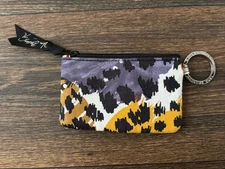 Vera Bradley Animal Print  Zip ID Case Coin Purse Keychain Yellow Blue