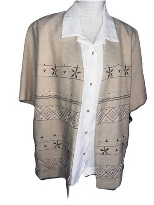Allison Daley Twin Top Button Front Southwestern Embroidered Sequin Size 18