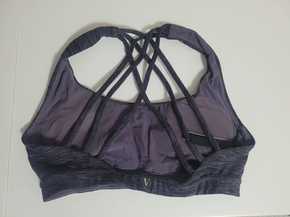 Sujetador deportivo Victoria's Secret con tiras traseras inalámbrico jaspeado púrpura gris pequeño S Foto 4 de 4