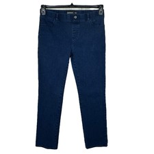 Betabrand Large LONG Straight Jeans Pull-On Mid-Rise Pockets Medium Wash Blue