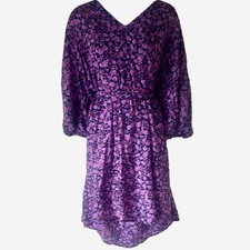 Mango Womens Plus Size 1XL Floral Midi Dress Pink Purple Batwing Party Summer