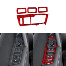 Red Carbon Fiber Window Lift Switch Panel Cover Trim For Volkswagen Tiguan 17-19