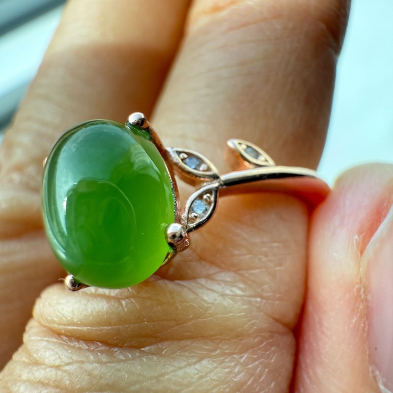 925 Sterling Silver Ring 8x6mm Green Natural Emerald Gemstone Zircon Leaf Cute