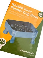 Raised Slow Feeder Dog Bowl Blue Black 2-6 Cups Capacity Single Bowl