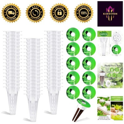 100 Pcs Hydroponic Growing Kit: 50 Baskets & 50 Seed Labels for Easy Gardening