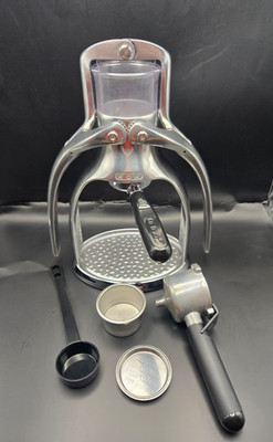 ROK Presso Manual Espresso Coffee Press Maker Silver Aluminum Vtg England
