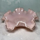 FENTON Silver Rose Pink Milk Glass Silver Crest Dish 1954-1958 Vintage 6”W 1.5”H