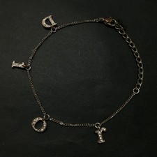 EGA Christian Dior Logo Rhinestone Charm Silver Tone Bracelet/7BL0540
