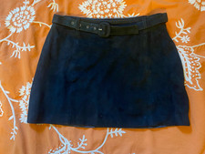 VINTAGE 1990s size S Black Genuine Suede Belted Lined Mini Skirt