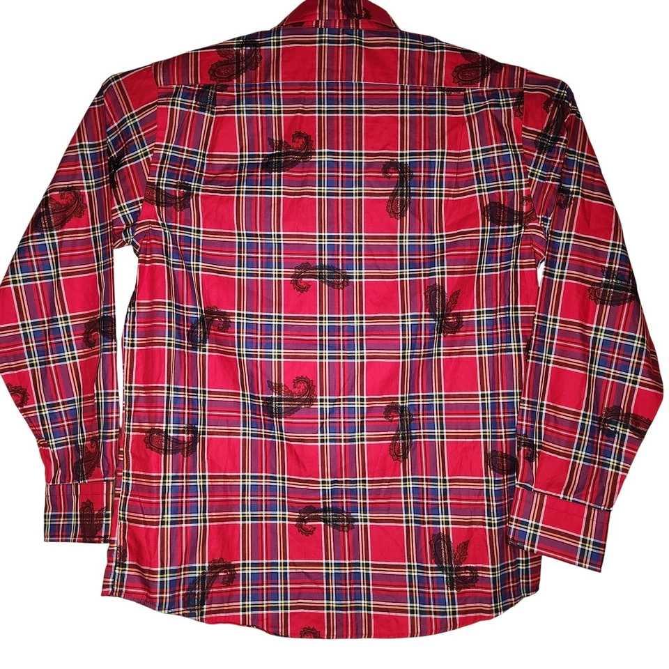NUEVA Camisa Cremieux Classics Cachemira a Cuadros Para Hombres Mediana Roja Manga Larga Con Botones Foto 3 de 4