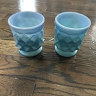 Vintage Anchor Hocking Fire King Blue Coffee Cup Mug Kimberly Diamond Pattern 2