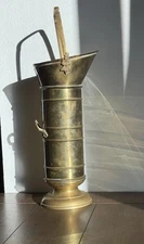 Brass Coal Scuttle Cylinder Bucket Dual Handles Umbrella Stand Cane Holder VTG