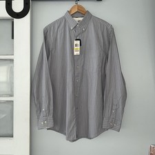 49 NWT Club Room Men s Medium Gray Blue Striped Long Sleeve Button Down Shirt