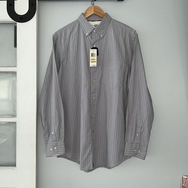 $49 NWT Club Room Men’s Medium Gray Blue Striped Long Sleeve Button Down Shirt
