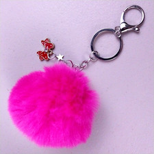 Keychain, Bag Charm, Purse Charm, Pink Pom-Pom, Bow Charm 162