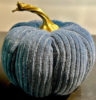Blue and Gold Fabric Pumpkin Decoration Fall Decor for Home Thanksgiving Table