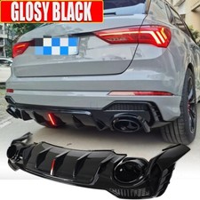 For Audi Q3 S-Line 2021-2022 Gloss Black Rear Bumper Diffuser Lip Exhaust Tip 