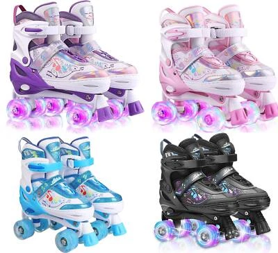 MARKENLOS Kinder Rollschuhe Roller Skates S/M/L Rollerskates Verstellbare Größe mit LED DE
