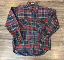 VTG 70's Levis Levi Strauss Men's LS Red Blue Plaid Western Button Up Shirt XL
