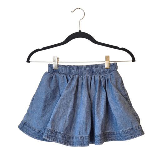 Mini Boden Light Chambray Denim Circle Skirt With Floral Lining Size 6-7Y