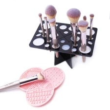 Makeup Brush Cleaning Mat & Drying Rack - 28 Holes Brush Holder, Silicone Rubber