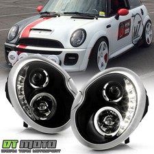 Black 2002-2006 Mini Cooper Projector Headlights Wdrl Led Daytime Running Lamps