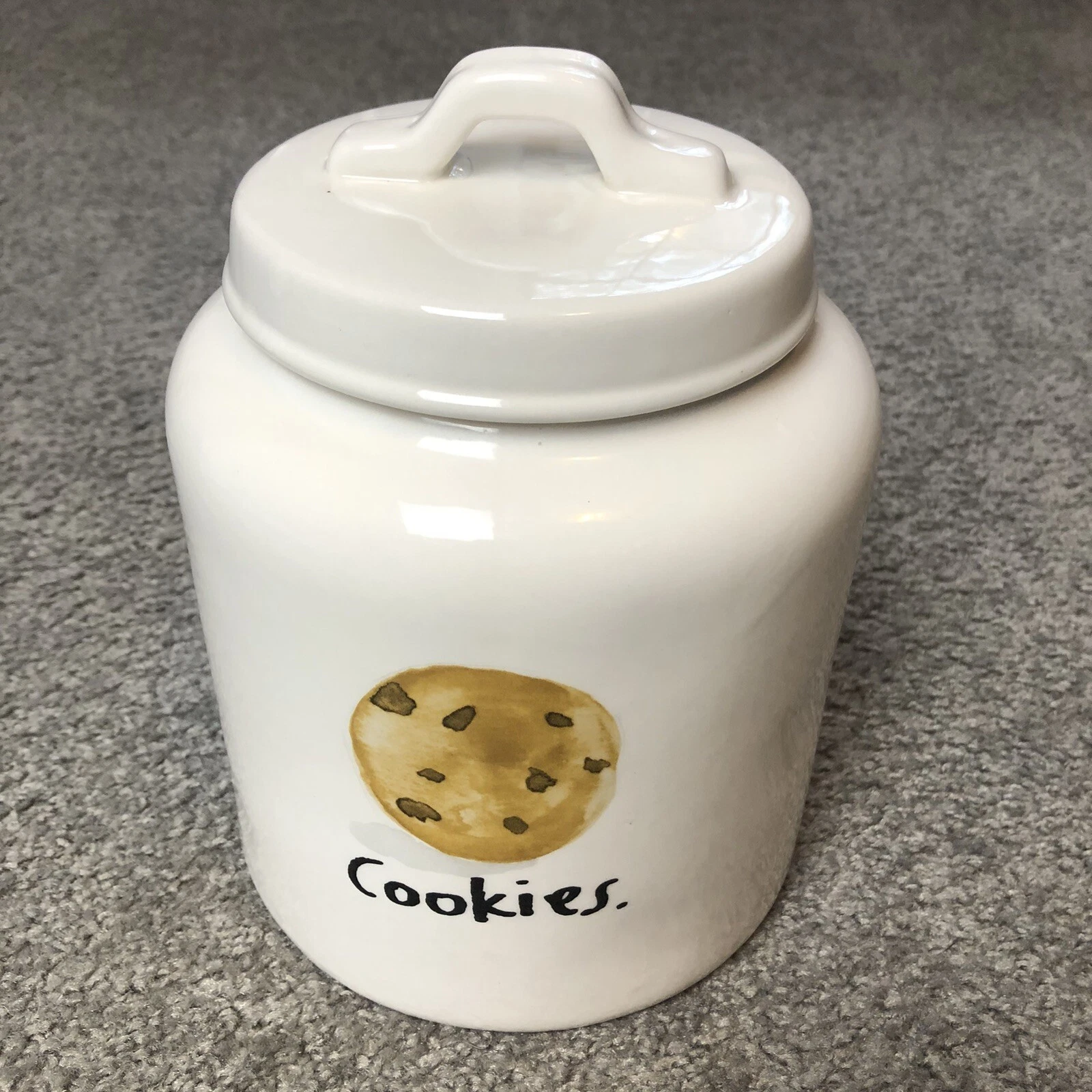 Rae Dunn BOUTIQUE COOKIES Chubby Canister Sketch Magenta Ceramic Jar Rare 2016