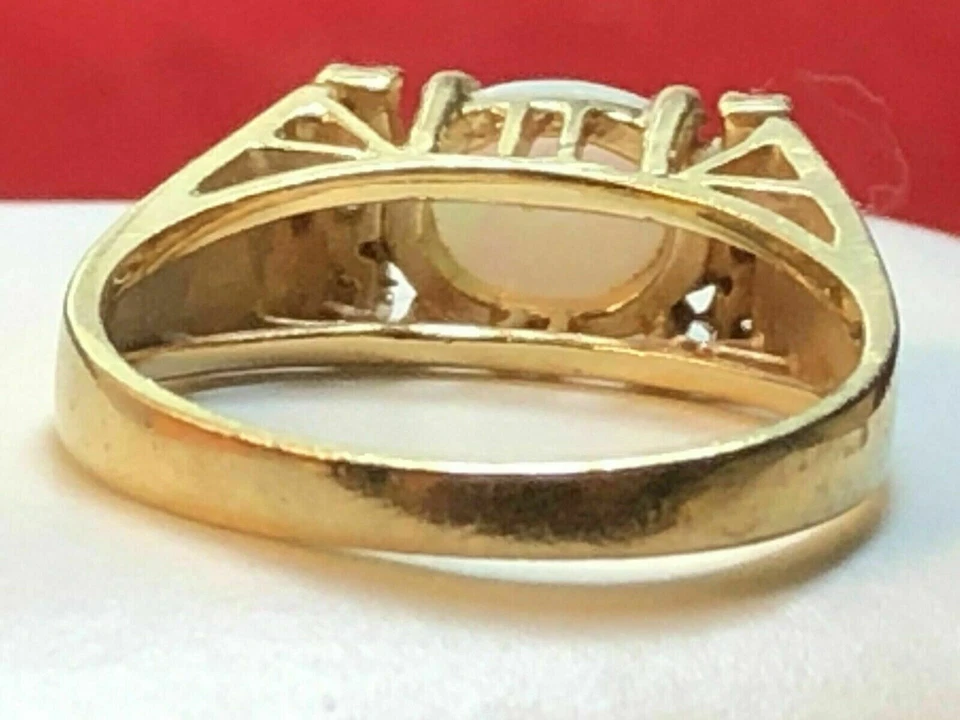 Anillo de compromiso vintage de diamantes de ópalo de fuego de 2,20 quilates enchapado en oro amarillo de 14 quilates Foto 3 de 4