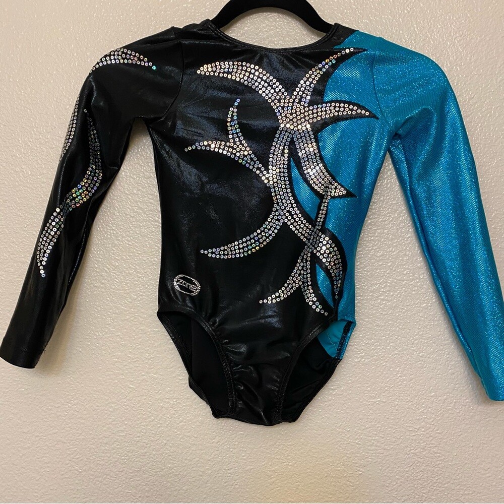 Ozone gymnastics competition leotard teal black foil … Gem