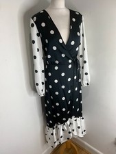 BNWT Coast Contrast Spot wrap dress 16 NEW midi V neck dotty tiered ruffle