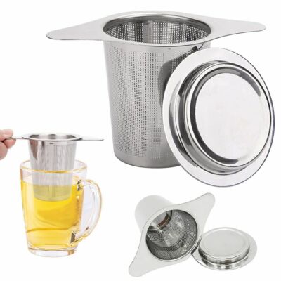 Portable Stainless Steel Double Handles Tea Infuser Mesh Strainer Large Capacity