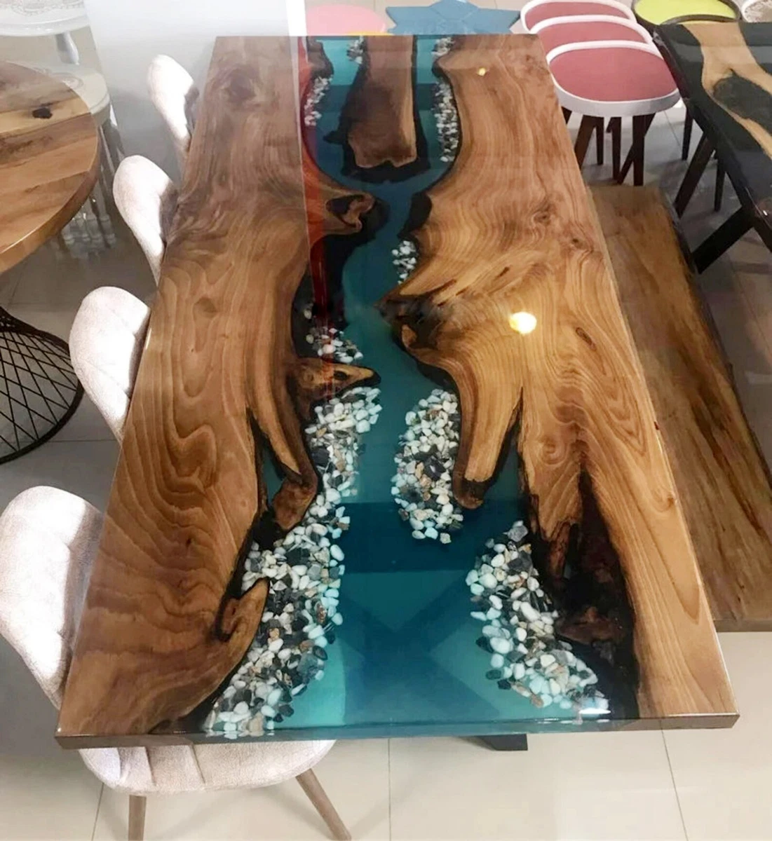 Buy Ocean Design Natural Wood Epoxy Resin Dining Table Top for Home Office  Decor