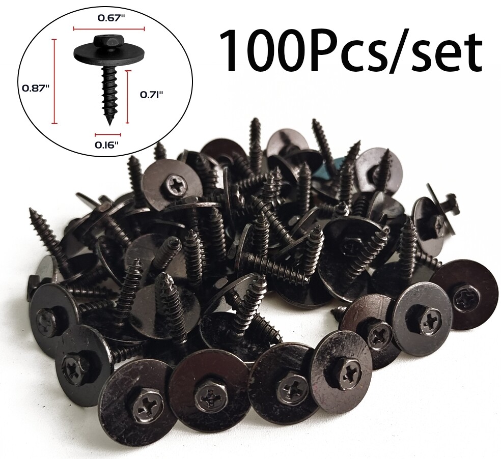 100 Metal Black Car Fender Screw Retainer Clips M4.2 1.41x22mm for Body Bumper Hood