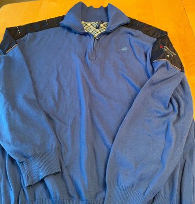 GREEN COAST YACHTING OUTFITS SWEATER SZ L MADE IN ITALY 1/4 ZIP BLUE 