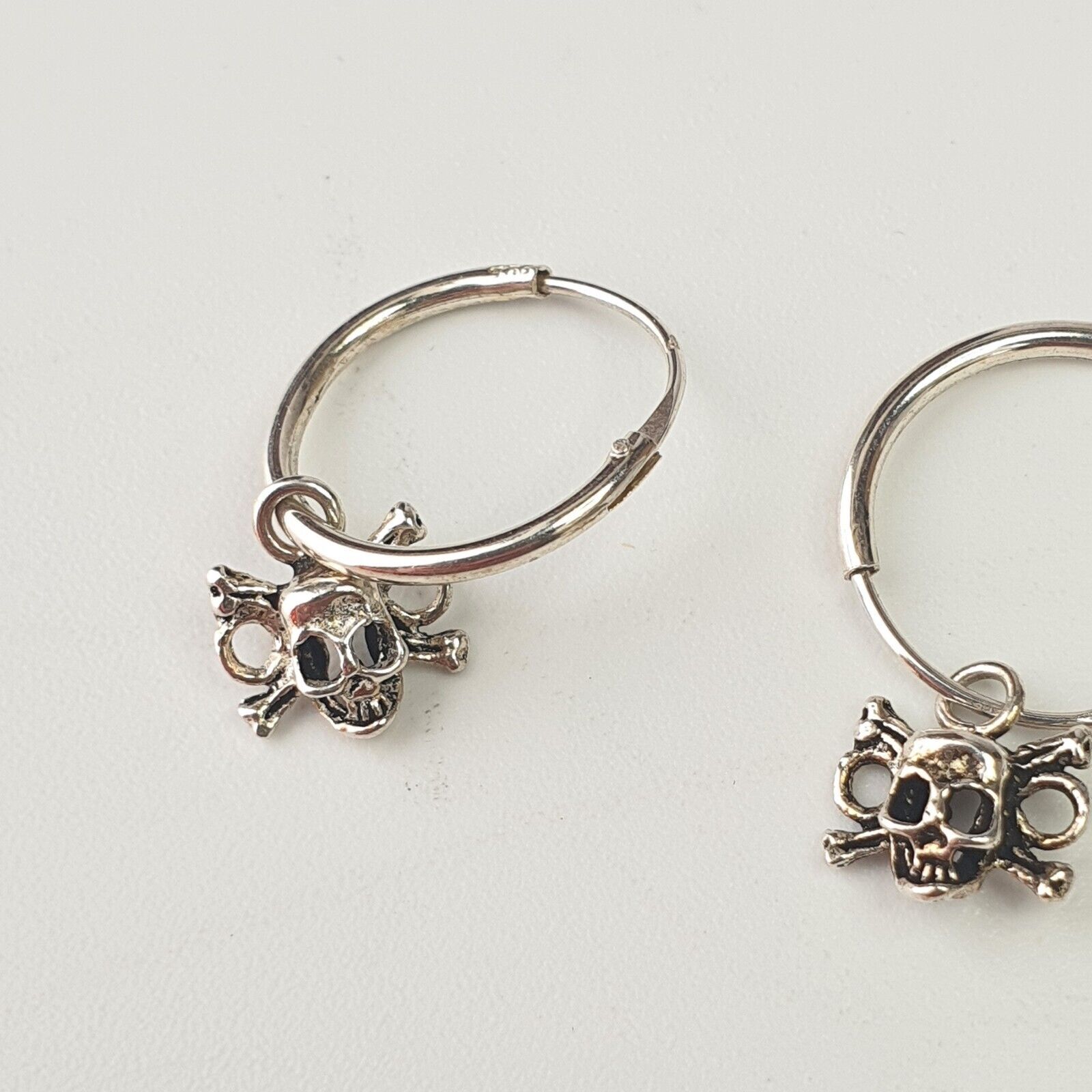 Solid Sterling Silver 925 Skull Cross Bones Gothi… - image 5