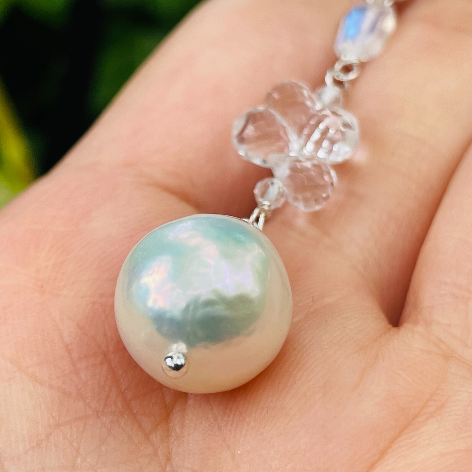 Pendentif argent perle de culture et pierre de lune 1678 cadeau d'anniversaire